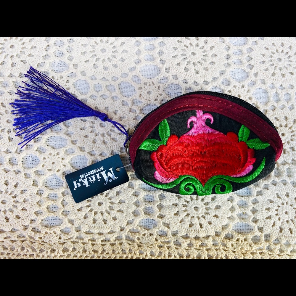 Black Coin Purse with Red Flower